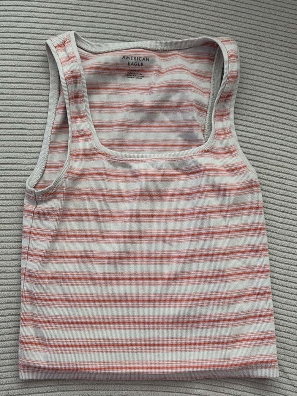 American Eagle Outfitters White & Pink Striped Ribbed Tank